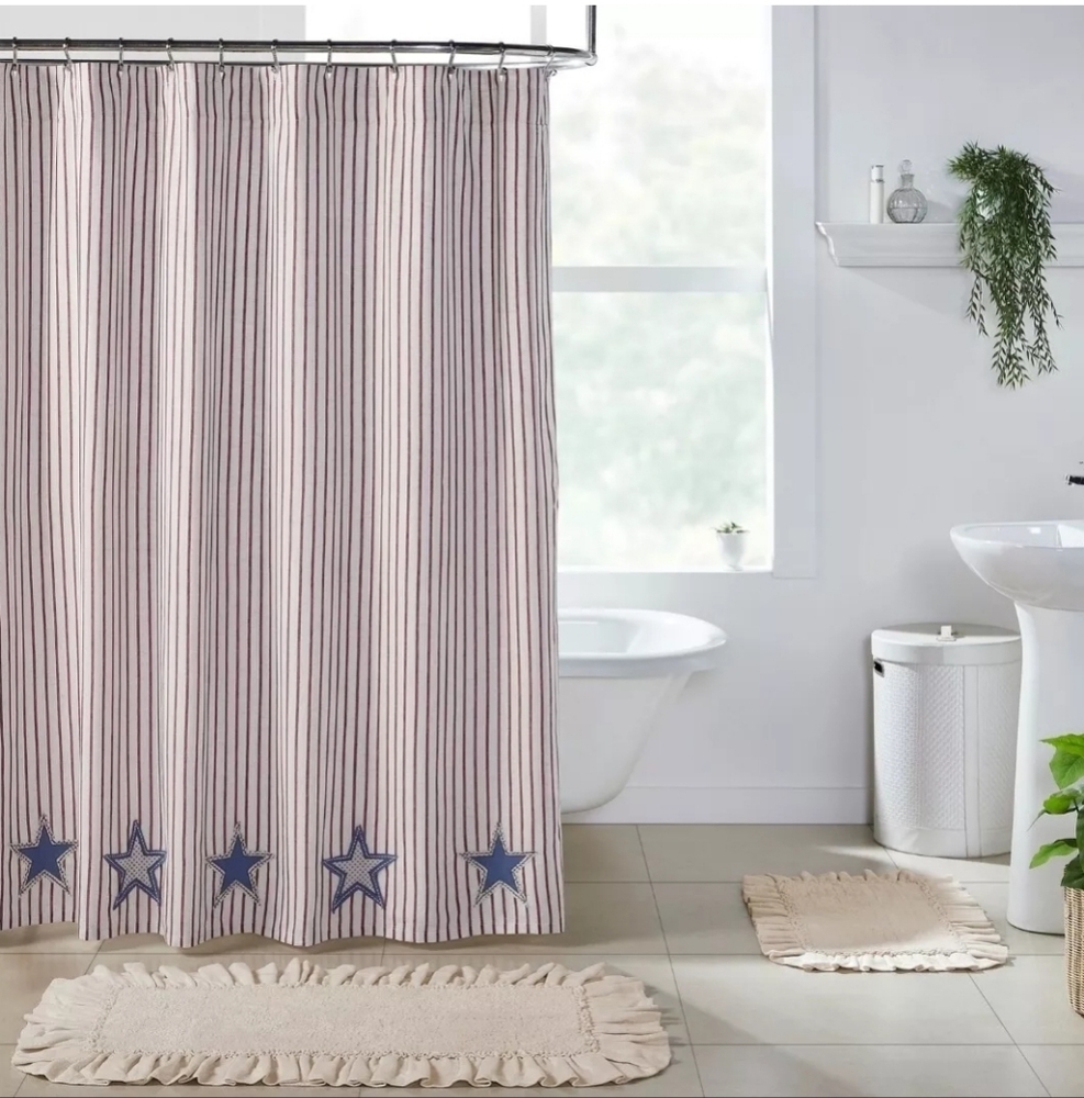 VHC Celebration Applique Star Shower Curtain 72x72 ~ Farmhouse Bath